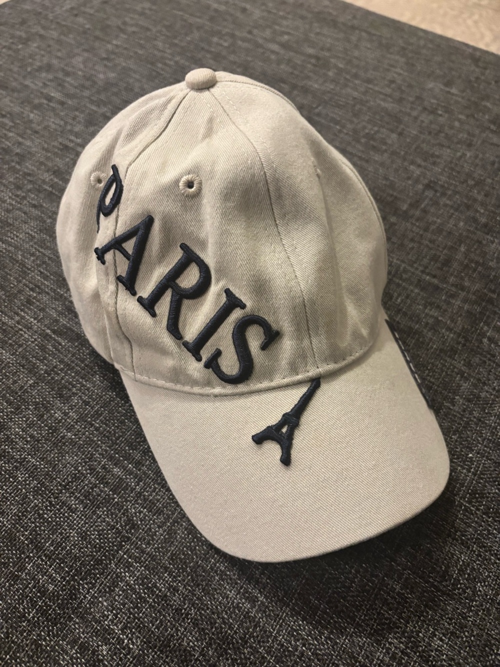 PARIS Embroidered Baseball Cap in Light tan with Navy Accents